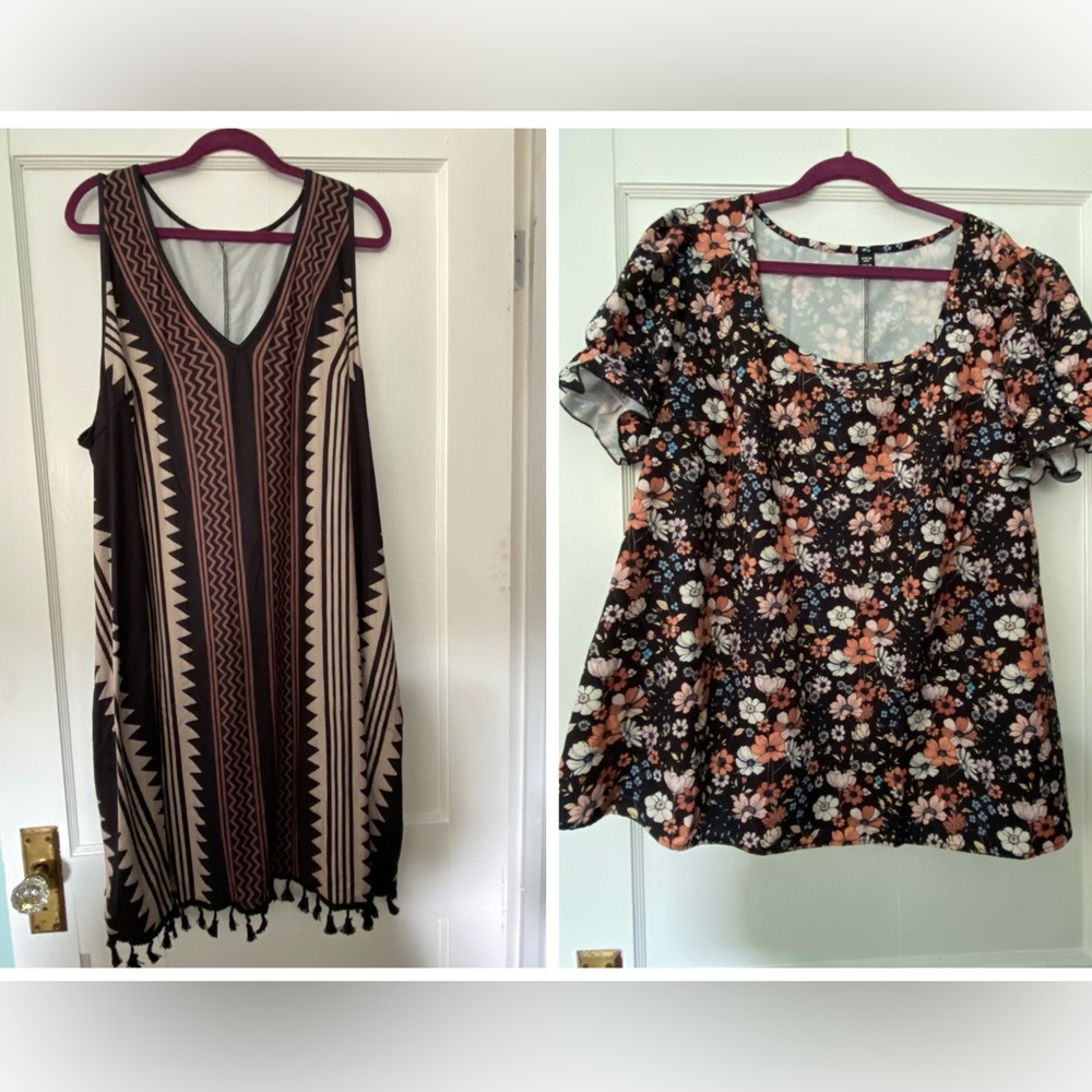 SHEIN Black and Orange Floral Blouse and SHEIN dress